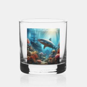 Kust/nautische tijgerhaai & koraalrif whisky glas