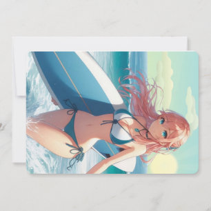 Kust/nautische/tropische anime surfermeisje feestdagenkaart
