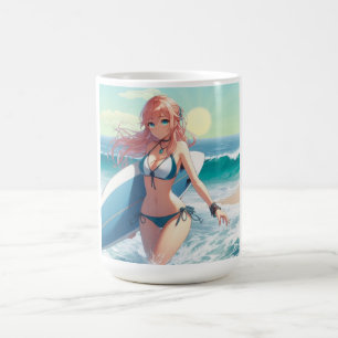 Kust/nautische/tropische anime surfmeisje koffiemok