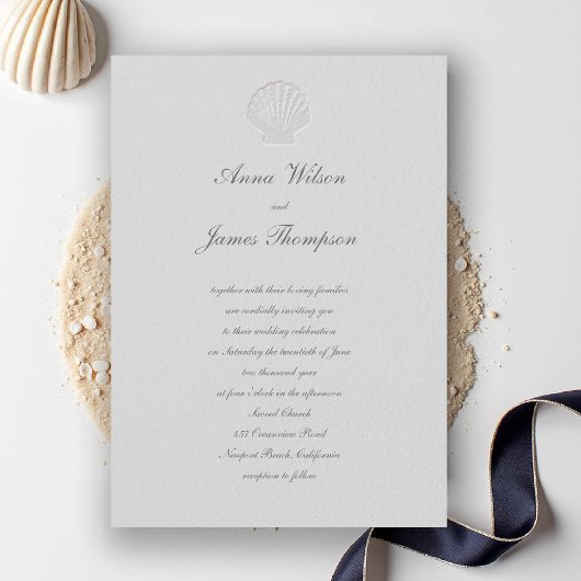 Kust Nautische Zeeschelp Classic Script Wedding Kaart