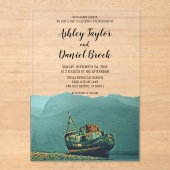 kust Navy Boat Destination Wedding Acryl Uitnodigingen (Voorkant)