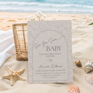 Kust Neutraal Beige Zee Tot Ziens Baby Shower Kaart