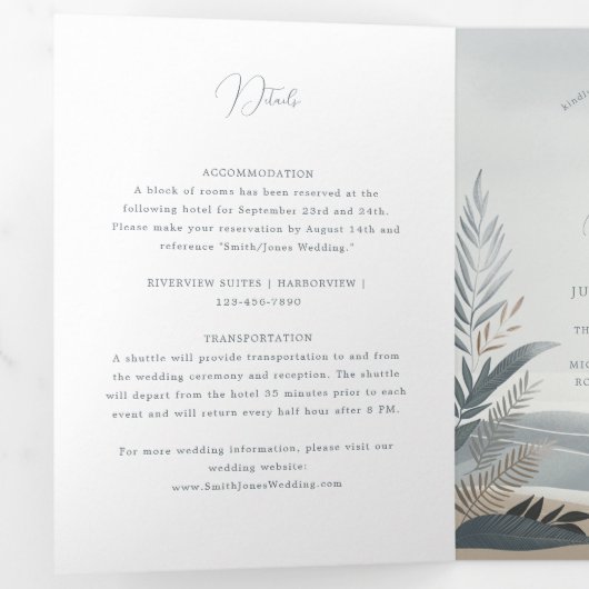 kust nieuw engeland strand Tri-Fold Bruiloft Drieluik Uitnodiging (Binnenzijde eerst)