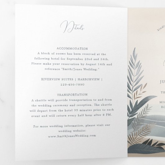 kust nieuw engeland strand Tri-Fold Bruiloft Drieluik Uitnodiging (Binnenzijde eerst)