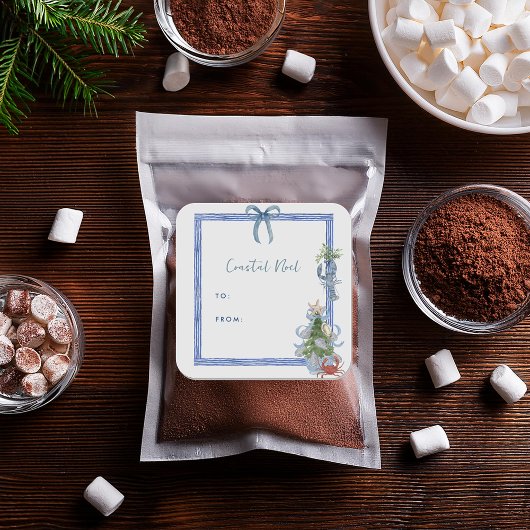 Kust Noël Blue Bow Nautische vakantie Vierkante Sticker