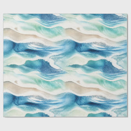 Kust Oceaan Golven Aquarel Inpakpapier
