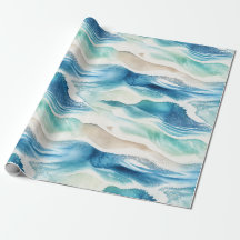 Kust Oceaan Golven Aquarel Inpakpapier 