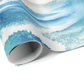 Kust Oceaan Golven Aquarel Inpakpapier (Rol Hoek)