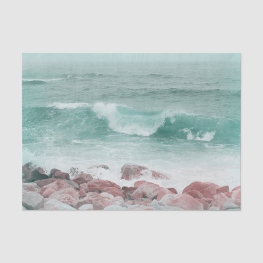 Kust Oceaan Strand Golven Turquoise Witte Scheepva Tissuepapier (Voorkant)