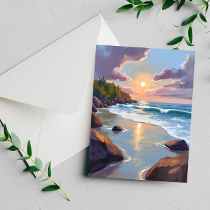 Kust Oceaan Strand Strand Watercolor Schilderij Ka