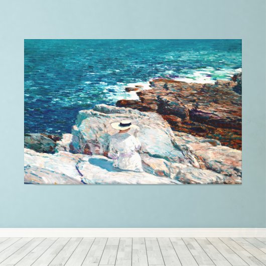  Kust Ocean Cliff Woman bij het Zee Canvas Afdruk (Insitu (Houten vloer))