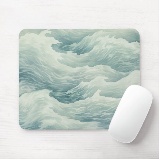Kust Ocean Waves Nautical Seafoam Surf Geïnspireer Muismat (Met muis)