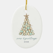 Kust Oester Schelp Kerst Foto Keramisch Ornament (Voorkant)