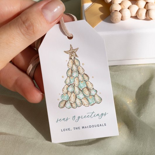 Kust Oester Schelp Kerstmis Cadeaulabel