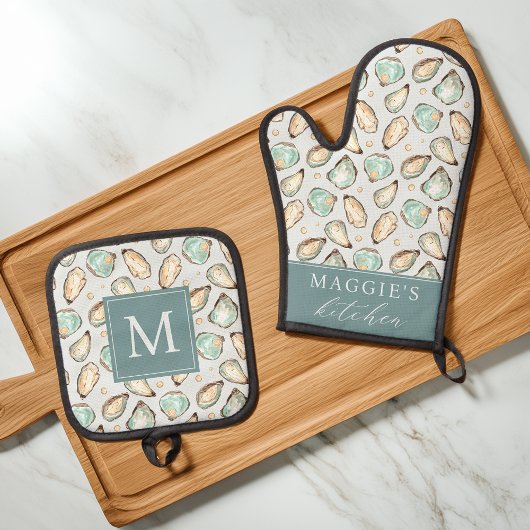 Kust Oester Schelp Monogram Ovenwant & Pannenlap Set
