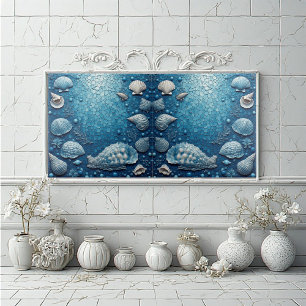 Kust onderwater schelp vis oceaan bubbel blauw tegeltje