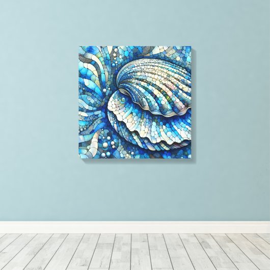 Kust Open Clam Shell Mozaïek Design in Blues Canvas Afdruk (Insitu (Houten vloer))
