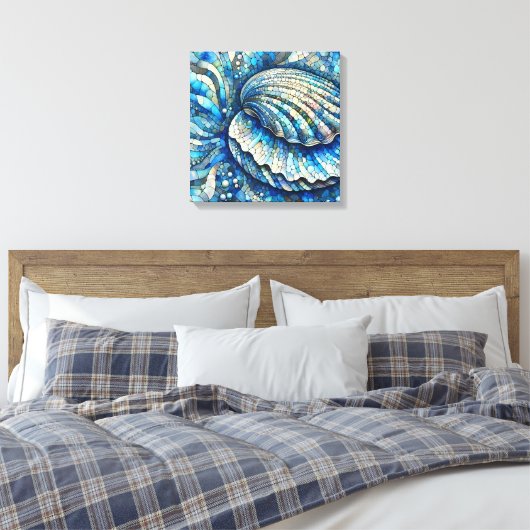 Kust Open Clam Shell Mozaïek Design in Blues Canvas Afdruk (Insitu (Slaapkamer))