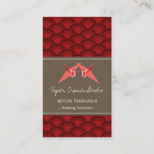 Kust Origami Paper Cranes & Red Scallop Pattern Visitekaartje