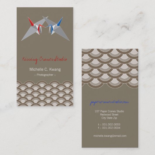 Kust Origami Paper Cranes & Zen Scallop Pattern Visitekaartje (Voorkant / Achterkant)