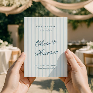 Kust Oude Rijkdom Blauwe Streep Save The Date Kaar Kaart