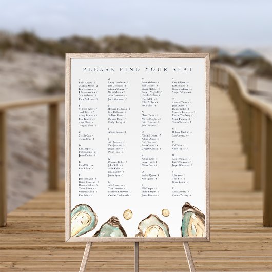 Kust Oyster Alfabetische bruiloft Zitting Grafiek Poster