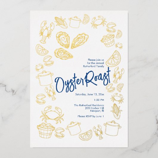 Kust Oyster Roast Folie Uitnodiging (Voorkant)