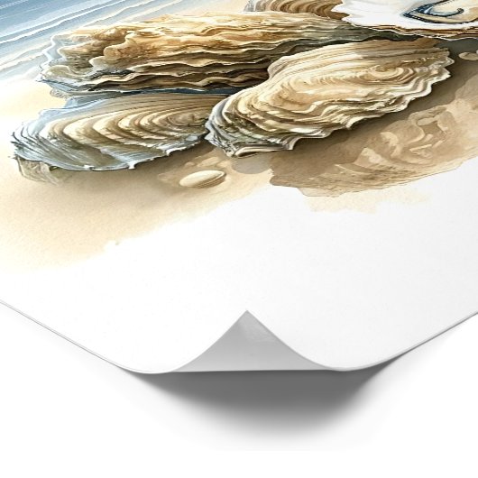 Kust Oyster Shells Waterverf Beach Art Poster (Hoek)