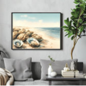 Kust Oyster Shells Waterverf Strandlandschap Poster