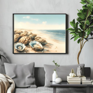 Kust Oyster Shells Waterverf Strandlandschap Poster