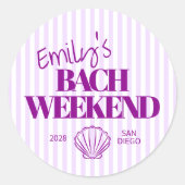 Kust Paarse Gestreepte Bach Weekend Schelp Ronde Sticker (Voorkant)