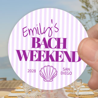 Kust Paarse Gestreepte Bach Weekend Schelp Ronde Sticker
