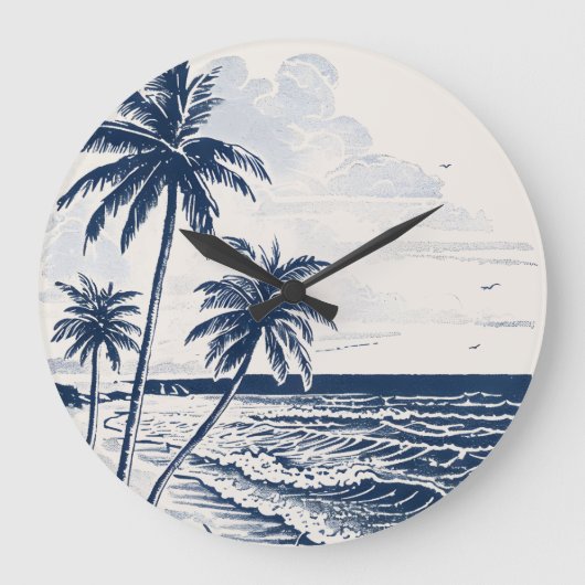 Kust Palm Tree Wall Clock -  Beach Art Grote Klok (Voorkant)
