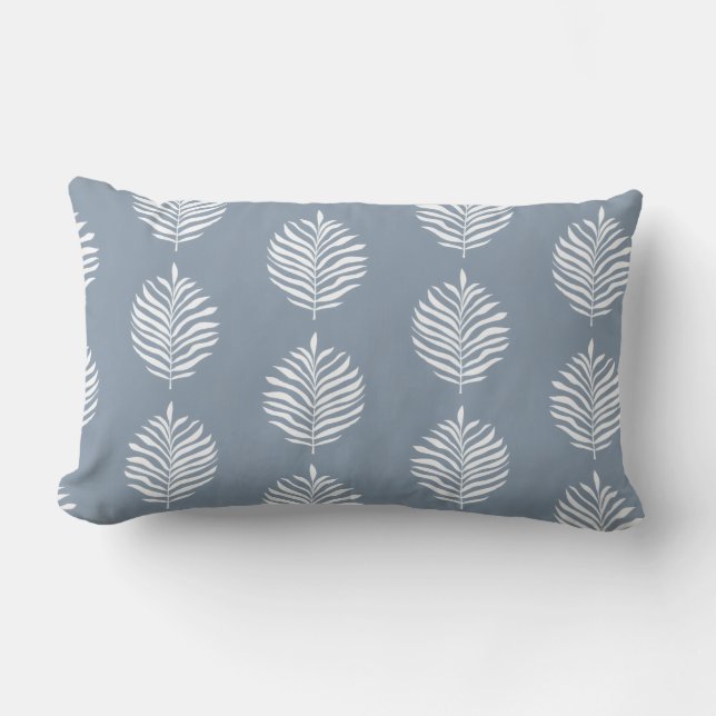 Kust Palmblad Patroon Stofblauw Kussen (Voorkant)