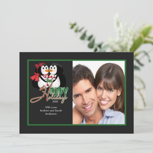 Kust Penguin Prettige feestdagen Flat Photo Card Kaart (Staand voorkant)