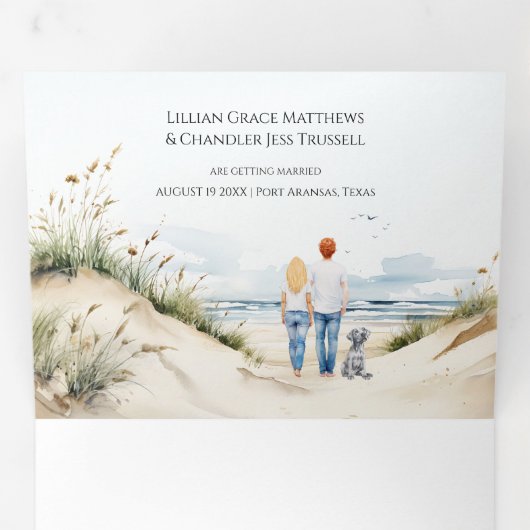  kust | Port Aransas bruiloft Drieluik Uitnodiging (Binnenzijde eerst)