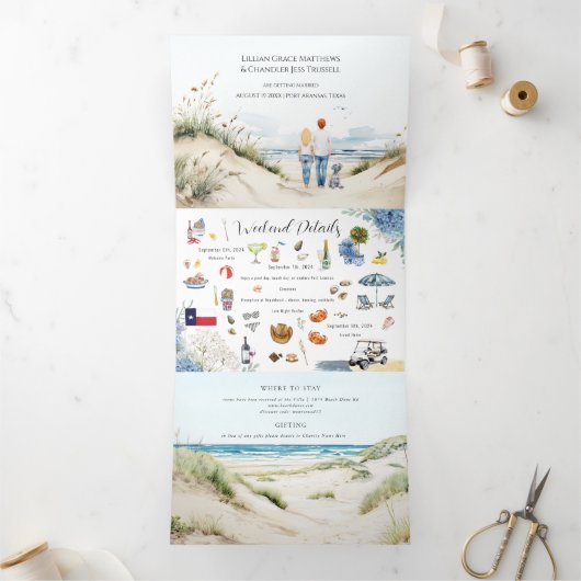  kust | Port Aransas bruiloft Drieluik Uitnodiging (Binnen)