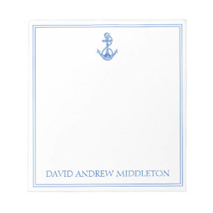 Kust Preppy Blauw en Wit Anker Gepersonaliseerd Notitieblok