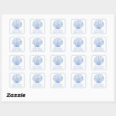 Kust Preppy Blauw en Wit Shell Bookplate Vierkante Sticker (Vel)