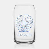 Kust Preppy Blauw en Witte Schelpen Gepersonalisee Blikvorm Glas (Voorkant)