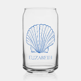 Kust Preppy Blauw en Witte Schelpen Gepersonalisee Blikvorm Glas