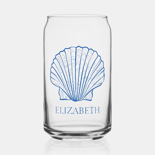 Kust Preppy Blauw en Witte Schelpen Gepersonalisee Blikvorm Glas (Voorkant)