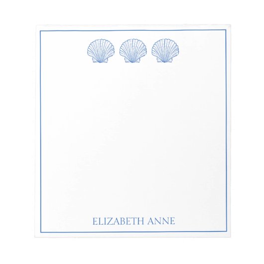 Kust Preppy Blauw en Witte Schelpen Gepersonalisee Notitieblok (Voorkant)