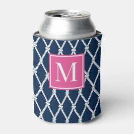 Kust Preppy Nautilus Monogram - Marine & Heet Roze Blikjeskoeler