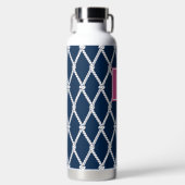 Kust Preppy Nautilus Monogram - Marine & Heet Roze Waterfles (Voorkant)