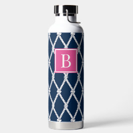 Kust Preppy Nautilus Monogram - Marine & Heet Roze Waterfles