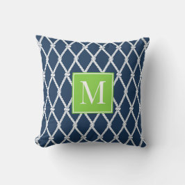 Kust Preppy Nautilus Monogram – Marine & Lime Buitenkussen