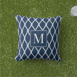 Kust Preppy Nautilus Monogram – Marine & Wit Buitenkussen