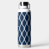 Kust Preppy Nautilus Monogram - Marine & Wit Waterfles (Achterkant)