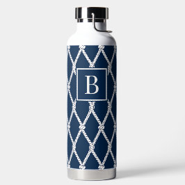 Kust Preppy Nautilus Monogram - Marine & Wit Waterfles